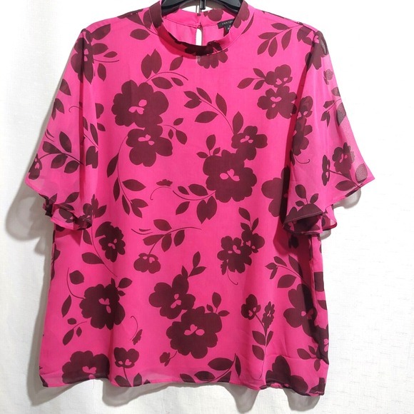 Ann Taylor Tops - Ann Taylor Womens Med Semi Sheer Blouse‎ Dressy Lined Short Bell Sleeves Floral